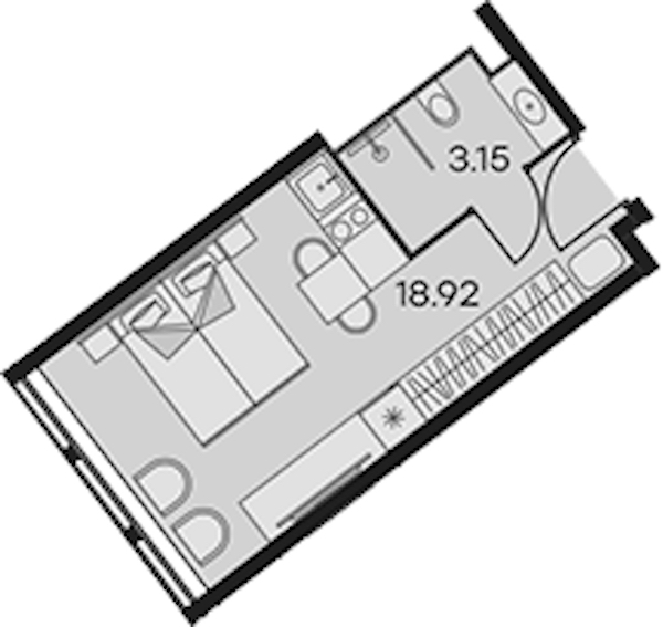 Квартира студия 22.07 м², 3/15 эт., Апарт-отель «Апарт-отель 25-7 Заневский»
